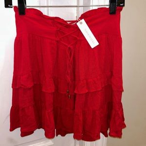 Oliviaceous Red tie up ruffle skirt